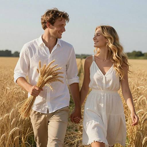 Couple in a Sunny Wheat Field