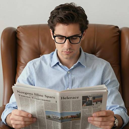 Focused Man Reading in Soft Lighting