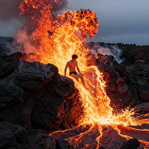 Man Blending into Flowing Lava