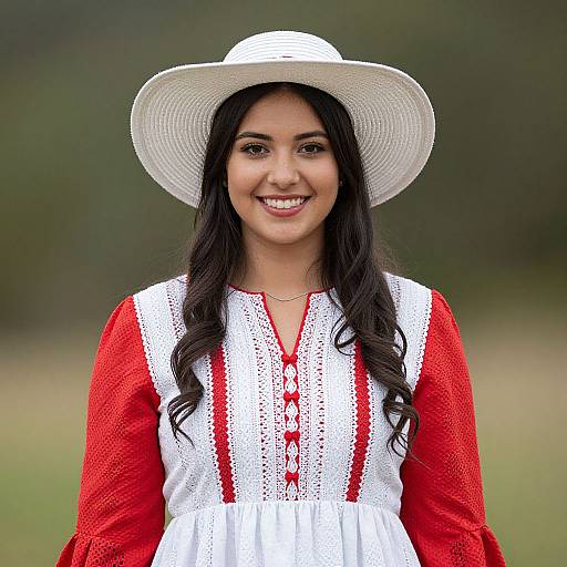 Native Woman in Red and White Dress
