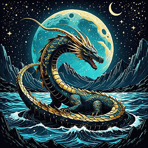 Celestial Sea Serpent with Gold Leaf Details