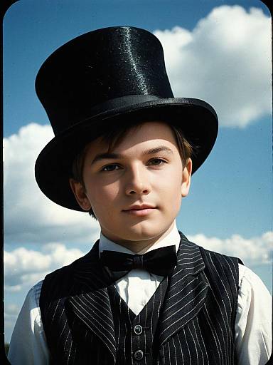 Boy in Classic Top Hat and Pinstripe Vest