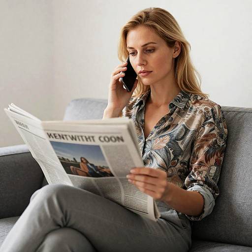 Calm Woman on Couch Engaged in Conversation