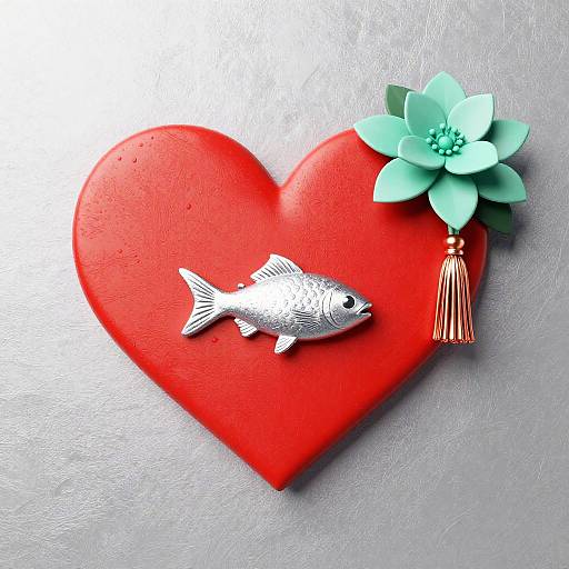 Red Heart with Mint Green Bouquet