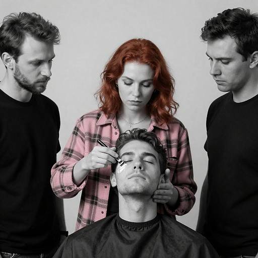 Black and White Portrait of Intense Shaving