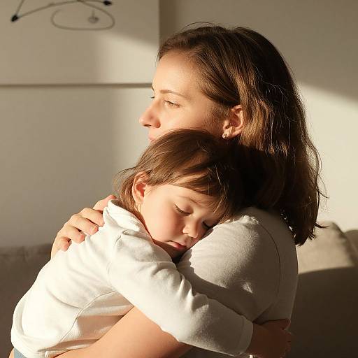 Warm Mother-Child Embrace Indoors