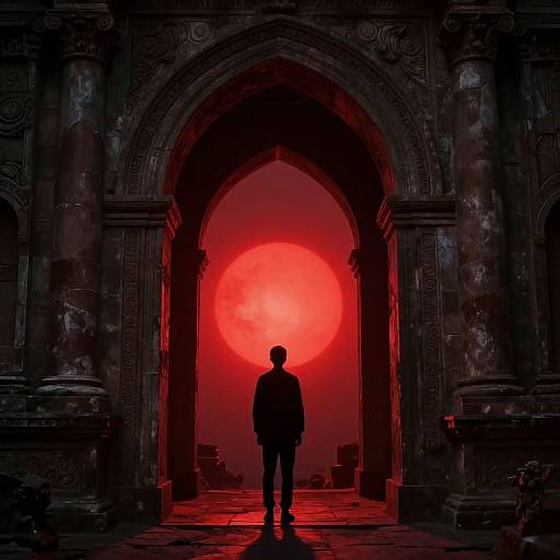 Solitary Figure Before Radiant Archway