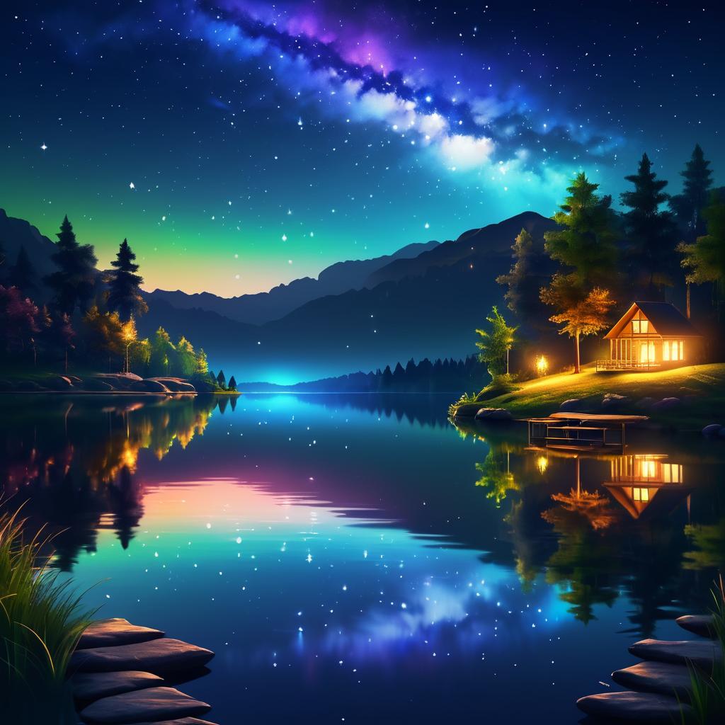 Serene Lakeside Under a Starlit Sky