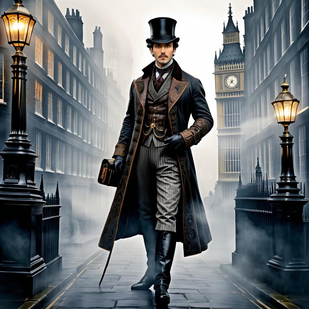 Steampunk Sherlock Holmes in Foggy London