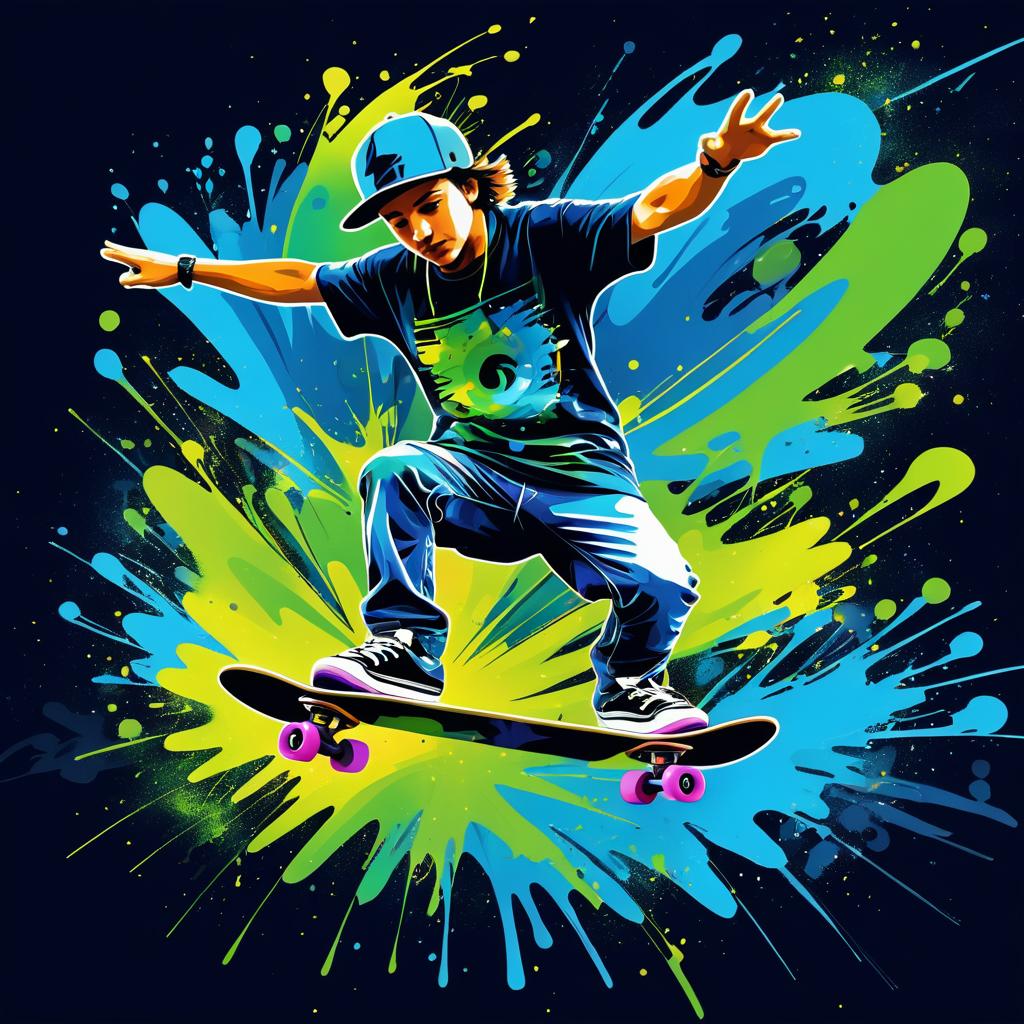 Dynamic Skateboarder Graffiti Vector Art