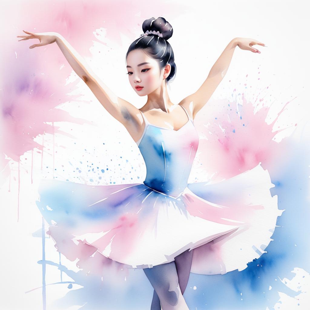 Elegant Asian Ballerina in Watercolor