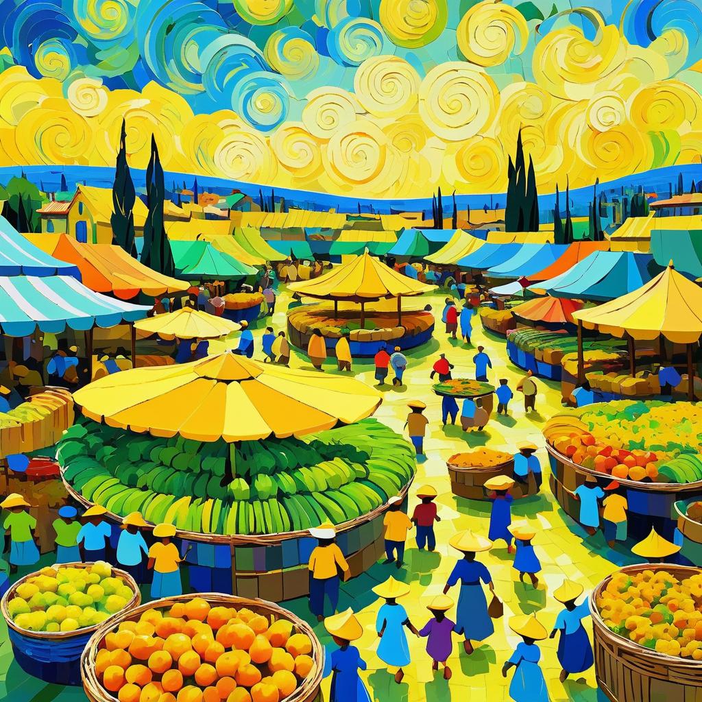 Vibrant Market Day in Van Gogh Style