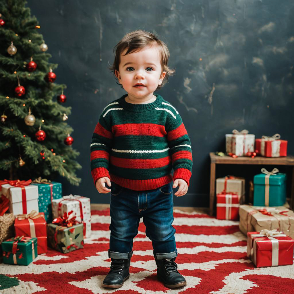 Festive Toddler Boy in Christmas Outfit