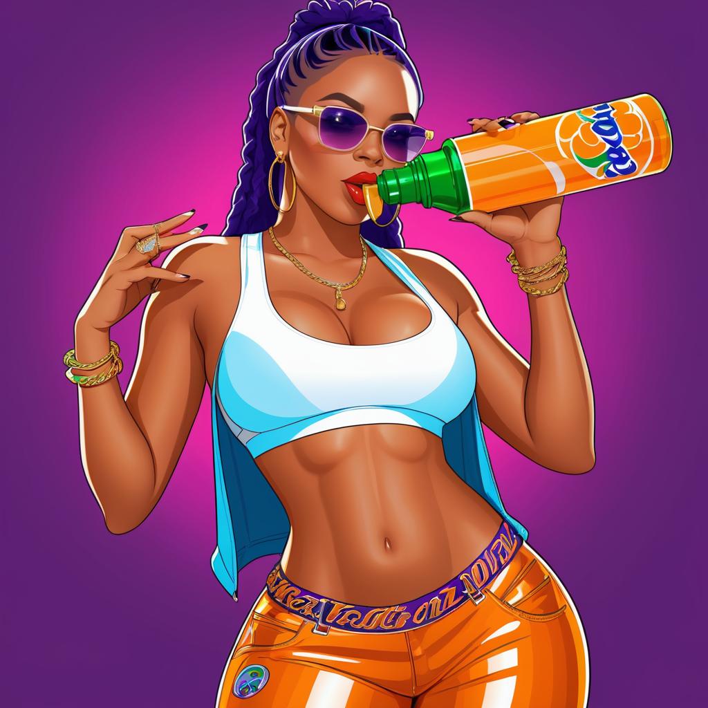 Stylish Female Rapper Enjoying a Drink