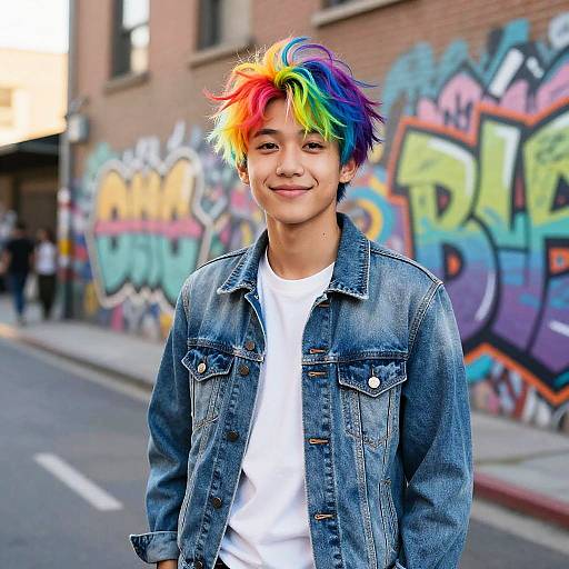 Rainbow Hair Boy in Urban Street