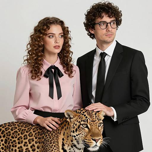 Couple and Leopard Portrait on White