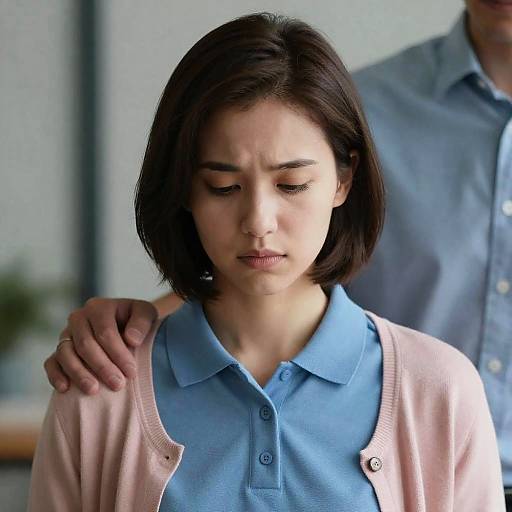 Somber Young Woman with Gentle Gesture