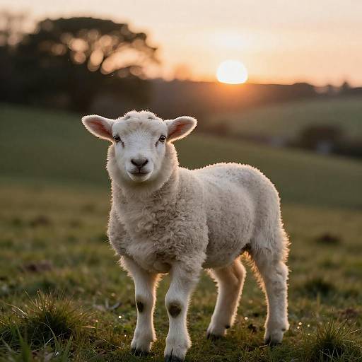 Curious White Lamb at Sunset