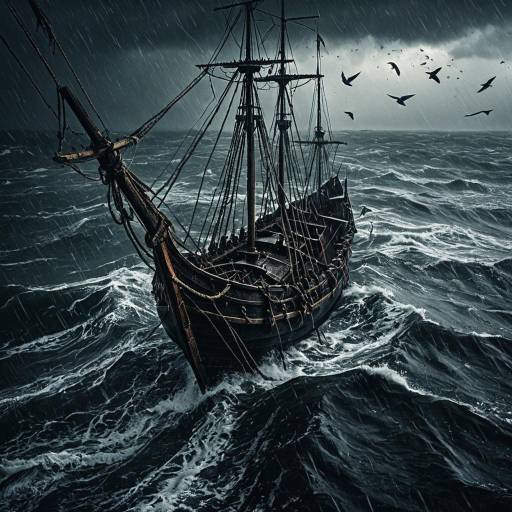 Medieval Knarr Ship in Stormy Sea