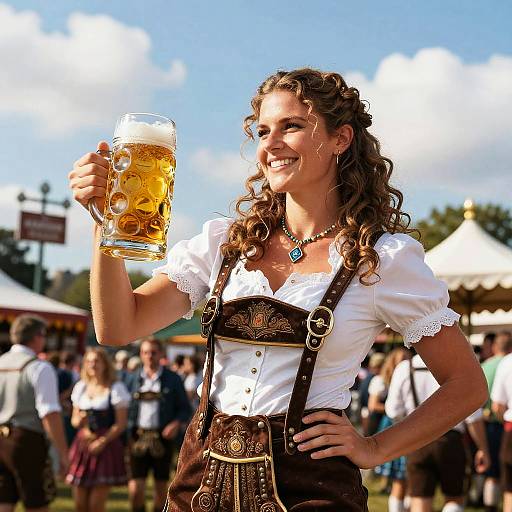 Festive German Woman in Lederhosen
