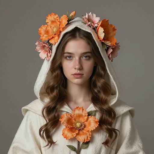 Ethereal Flower-Inspired Medieval Portrait