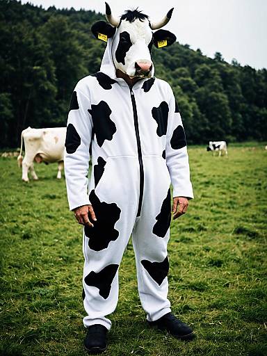 Photorealistic Man in Cow Costume