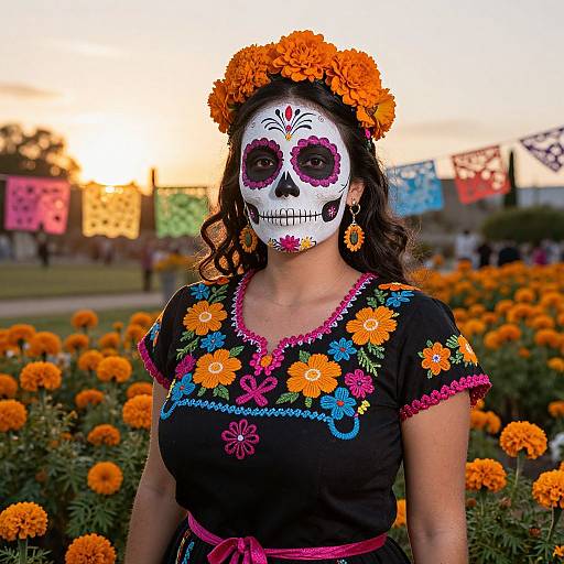 Photorealistic Sugar Skull Woman in Garden
