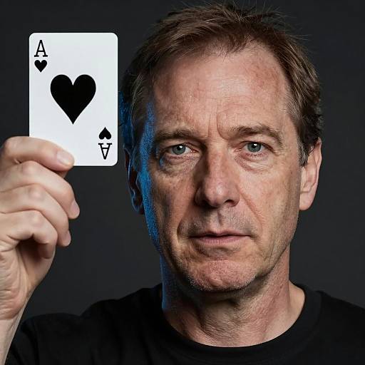 Serious Man with Black Heart Card