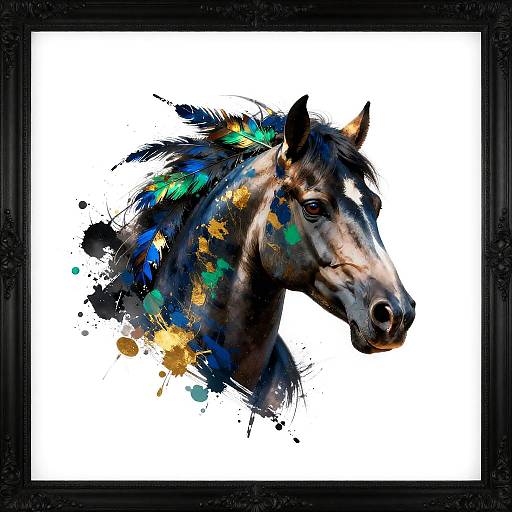 Iridescent Feathered Dragon Head with Paint Splashes