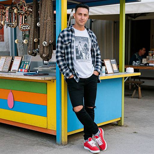 Stylish Man at Vibrant Street Stall