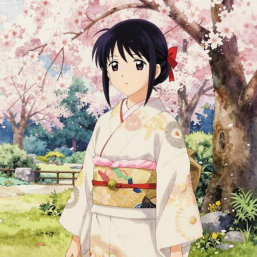 Serene Anime Girls in Kimono