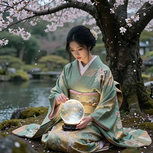 Enigmatic Fortune Teller in Japanese Garden
