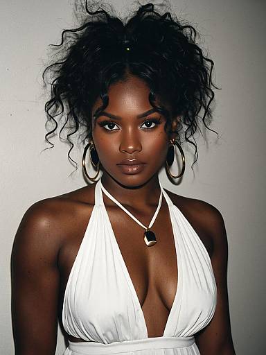 Realistic Dark-Skinned Woman in White Halter