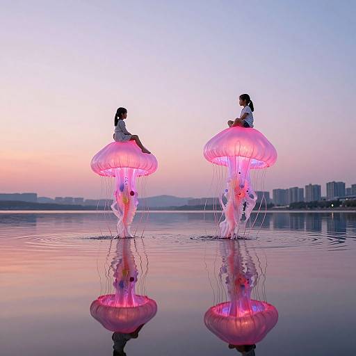 Children Riding Giant Pink Jellyfish