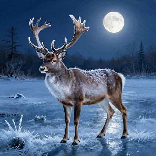 Moonlit Ice Painting of Hoarfrost Stag