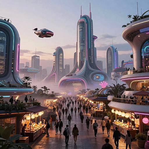 Futuristic Neon Cityscape at Dusk