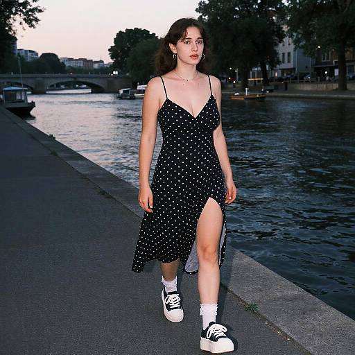 Elegant Woman in Polka Dot Dress