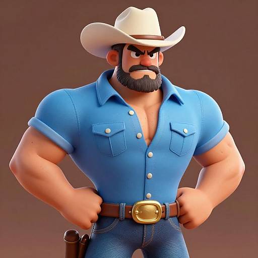 Muscular Cartoon Cowboy Portrait