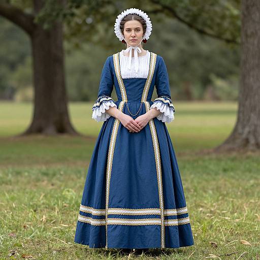 American Colonial Woman in Blue Dress