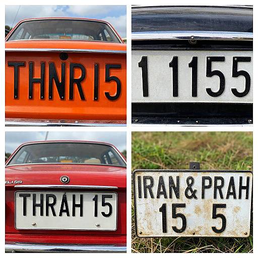 Photograph collage of four close-ups: orange car with 