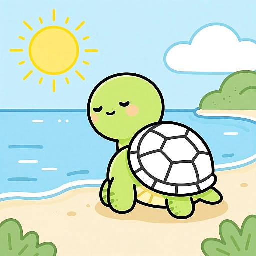 Cute Turtle by Seaside in Simple Coloring Style