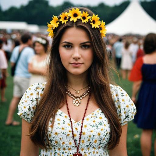 Woman Wearing Floral Crown and Dress at Festival