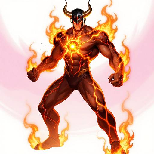 Fiery Horned Warrior with Energy Cracks