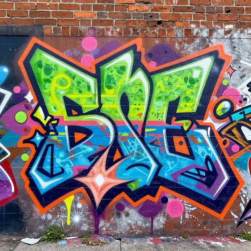 Neon Graffiti Mural Creation Close-Up