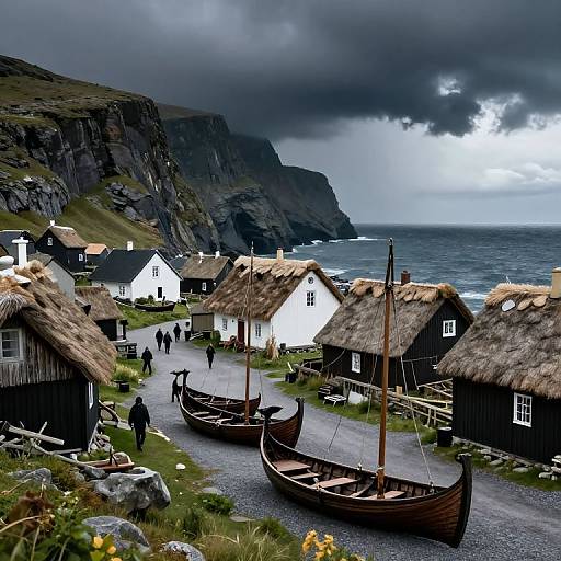 Medieval Viking Fishing Village Scene