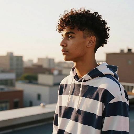 Curly Mohawk on Rooftop Fashion Shoot
