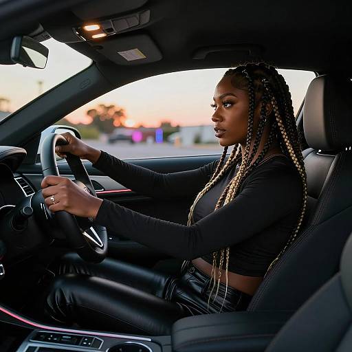 Cinematic Close-Up of Stylish Woman in Coupe