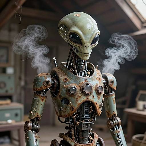 Vintage Household Robot Alien in Attic
