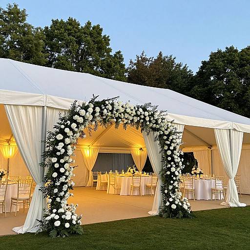 Elegant Floral Arches in Event Tent