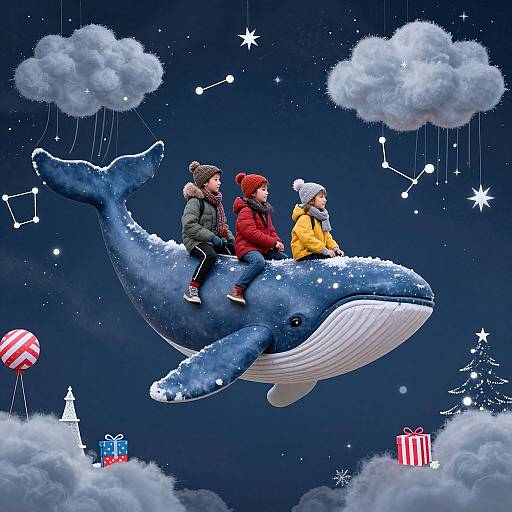 Children Riding Chatty Sky Whales